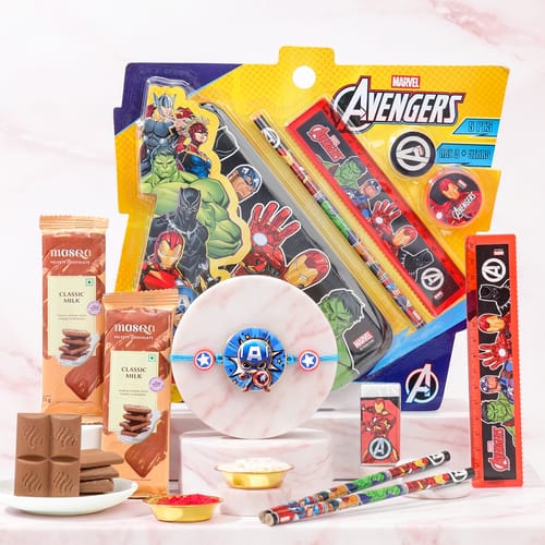 Avengers Stationery and Rakhi Hamper for Brother