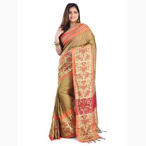 Floral Border Khadi Cotton Handloom Saree