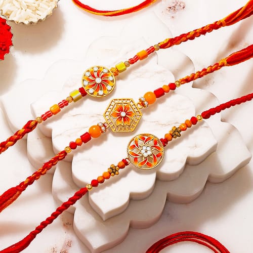 Handcrafted Floral Enamel Rakhi Set of 3