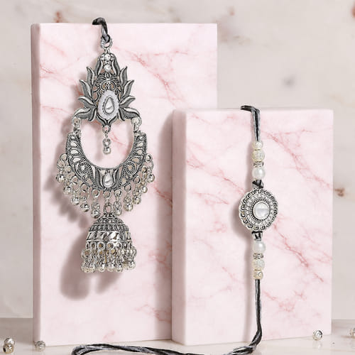 Oxidized Silver Bhaiya Bhabhi Rakhi Set