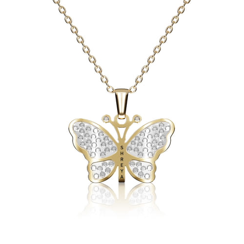 Personalized Gold And Zircon Butterfly Pendant