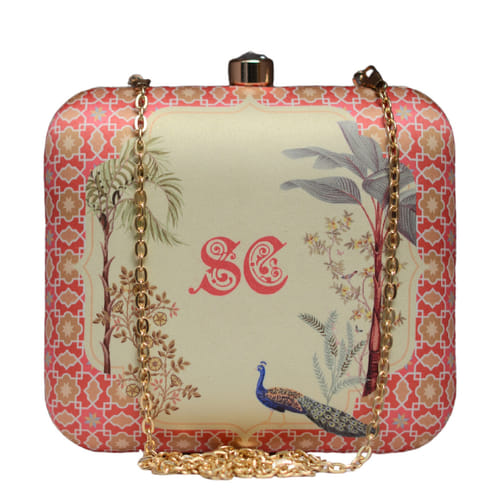 Personalized Peacock And Floral Clutch