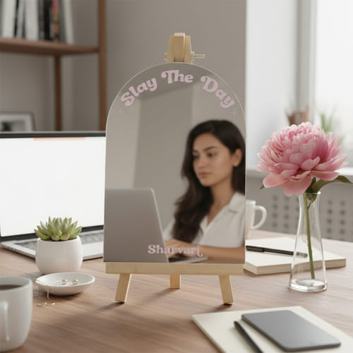 Personalized Slay The Day Mirror With Wooden Easel