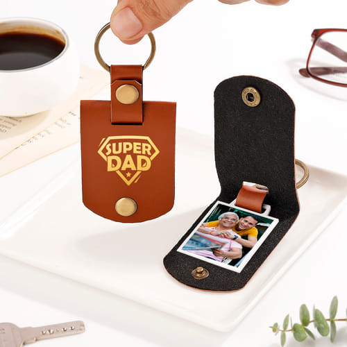 Personalized Super Dad Photo Keychain
