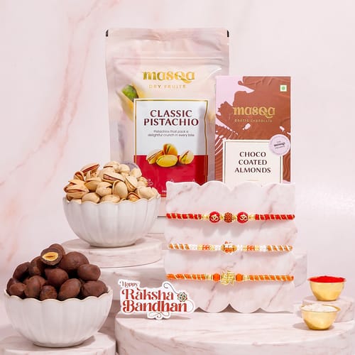 Religious Rakhi Trio with Dry Fruits Hamper