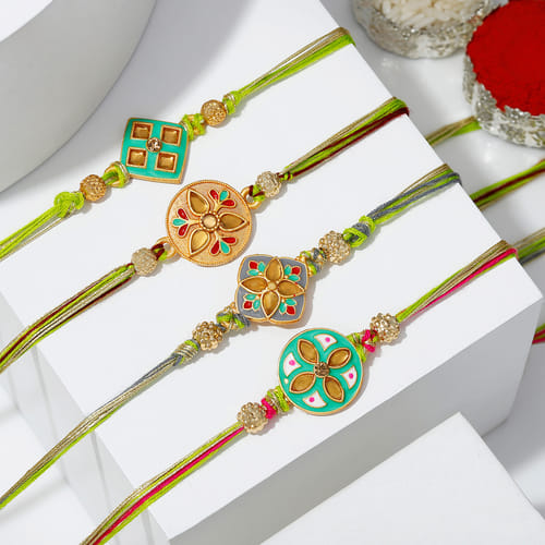 Set of 4 Graceful Meena Work Rakhis