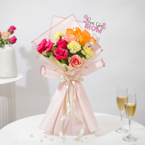 Vibrant Orange Lily & Rose Mother's Day Bouquet