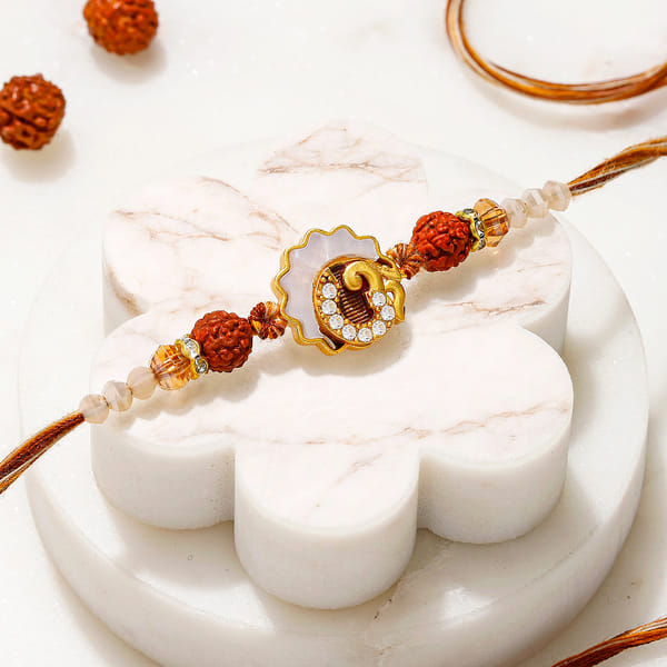Designer Mother of Pearl Om & Rudraksha Rakhi