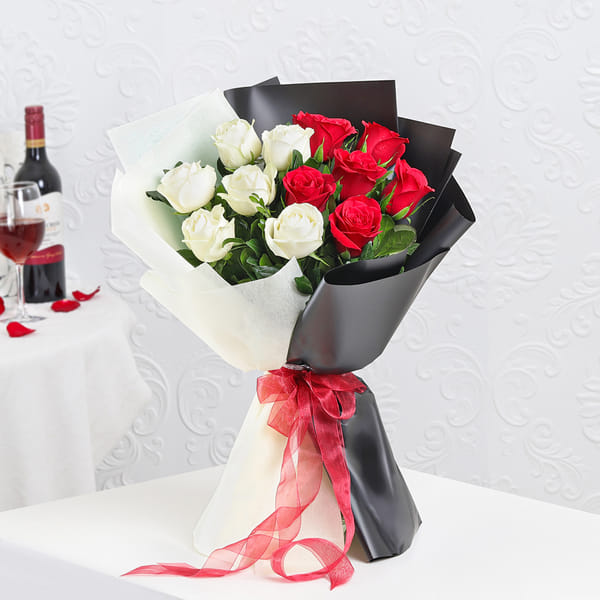 Eternal Red & White Roses Bouquet