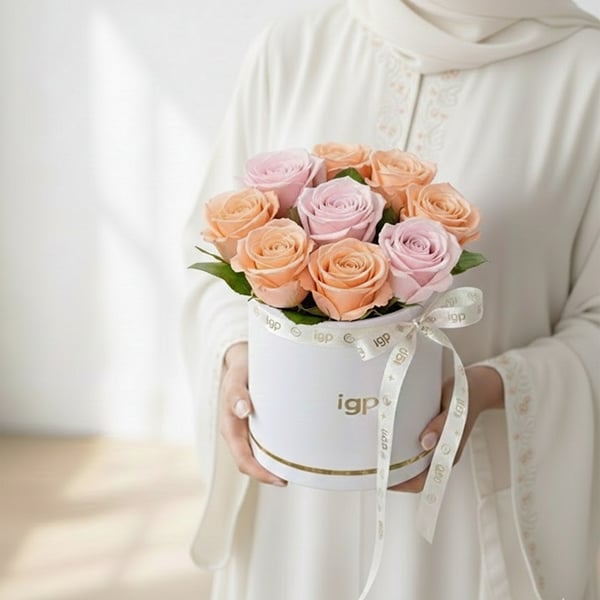 Peach & Pink Roses Flower Box
