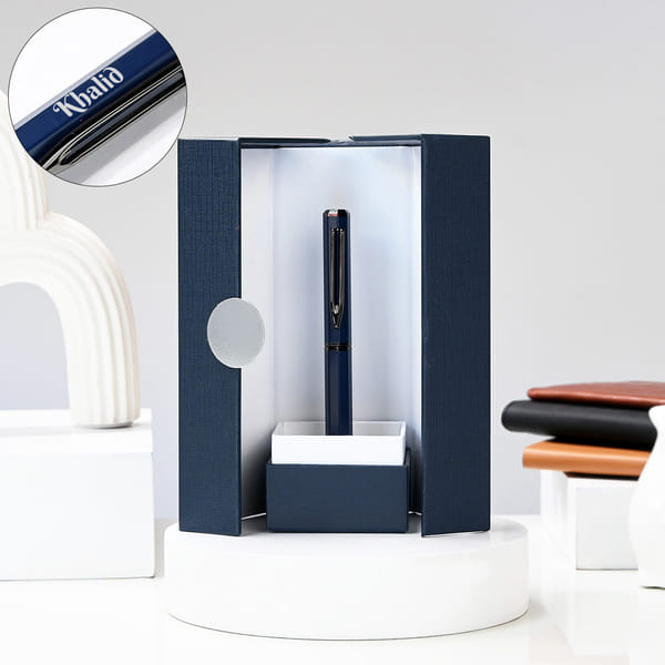 Personalized Blue Metal Roller Pen Gift Box
