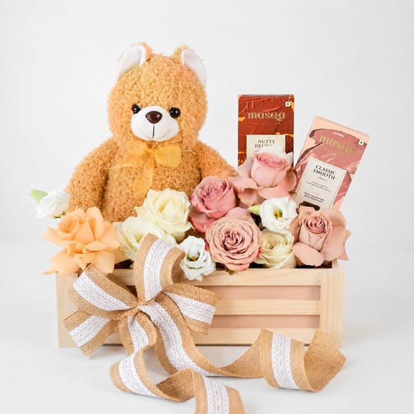 Sweet Teddy & Rose Floral Arrangement