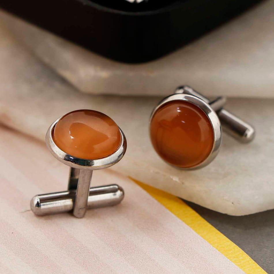 Buy/Send Amber Stone Round Men's Cufflinks Online IGP J11140574