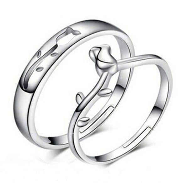 Buy/Send Couple Ring Budding Rose Love 925 Silver Plated Set