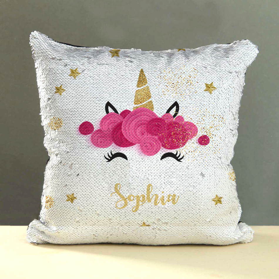 Cute Unicorn Personalized Sequin Cushion