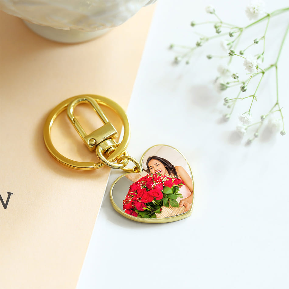 Buy/Send Personalized Heart-Shaped Gold Keychain For Her Online