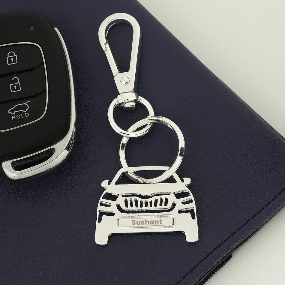 Personalized A Girl With Off-Road Car And Pet Acrylic Keychain Gift For Journey Lovers Designed