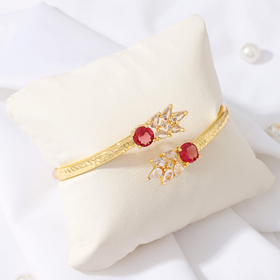 Buy/Send Ruby Red Pink Stone CZ Cuff Bracelet For Women Online