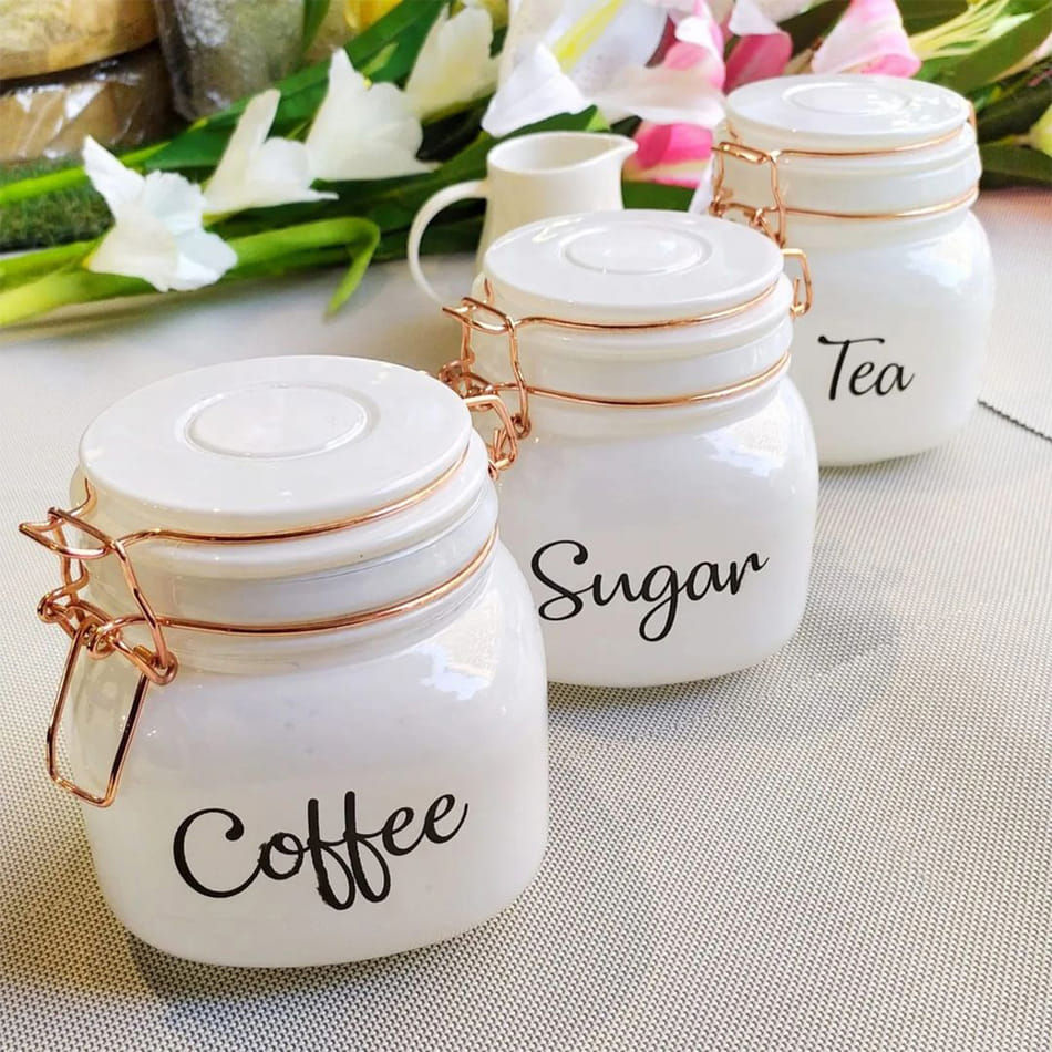 Buy/Send Tea Coffee Sugar Containers White Set Of Online