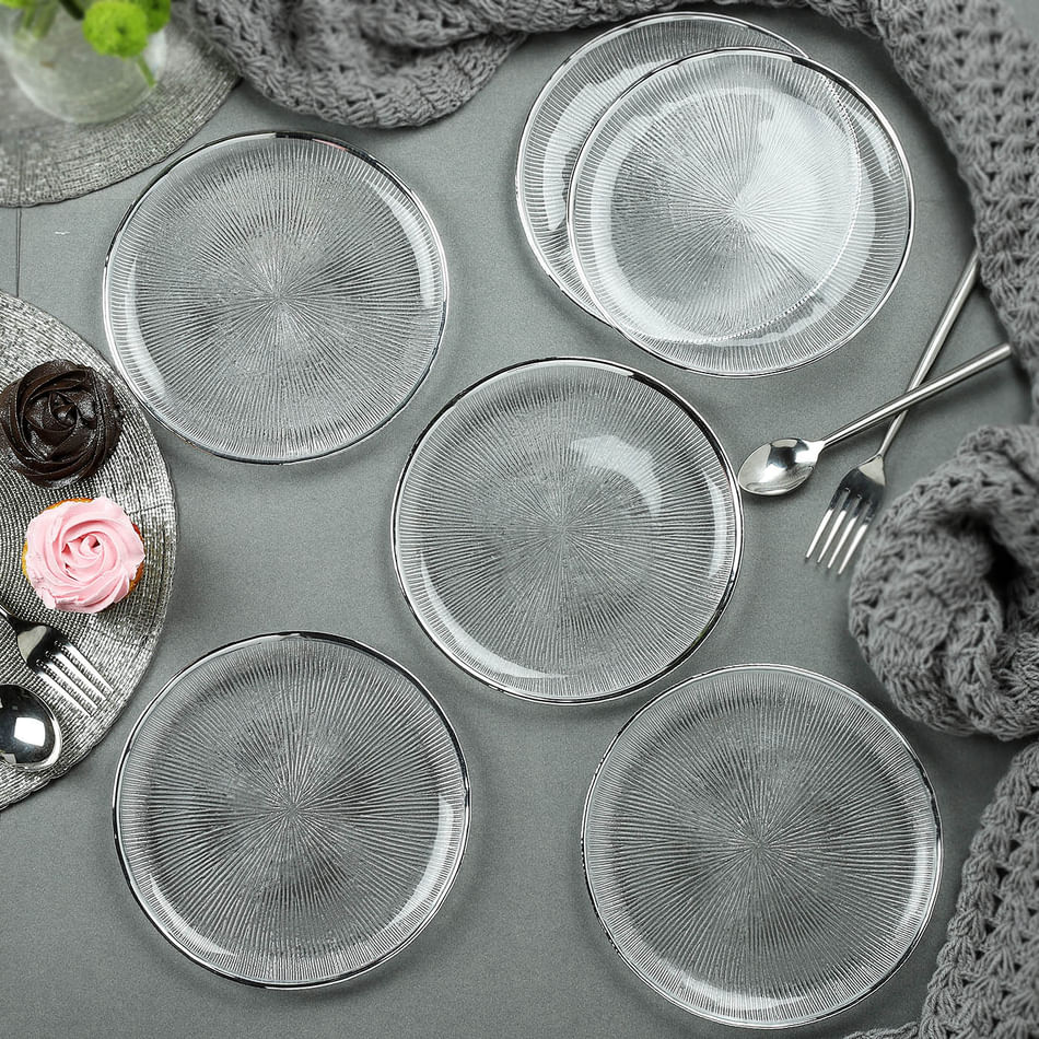 Buy/Send Textured Crystal Glass And Platinum Snack Plates Set of 6