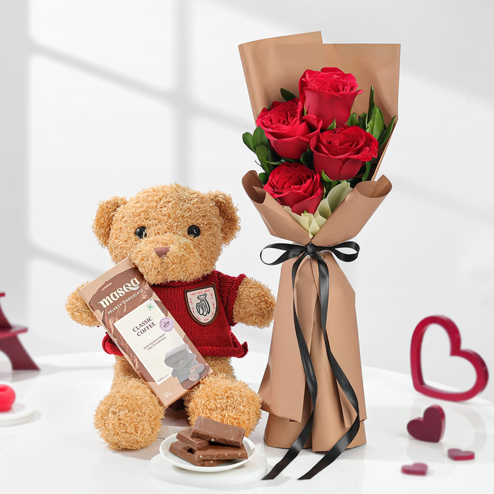 Send Surprise Teddy Bear, Roses and Chocolate Hamper Online, Same Day  Delivery in UAE | IGP | JVS1437608