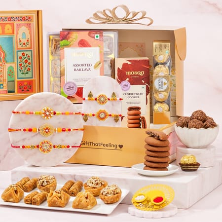 Auspicious Floral Rakhi with Baklava Hamper-picture-23