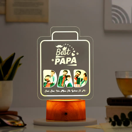 Best Papa - Personalized Wooden Finish Base LED Lamp-picture-26