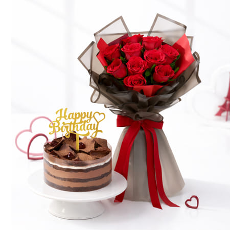 Birthday Velvety Roses and Black Forest Combo-image-27
