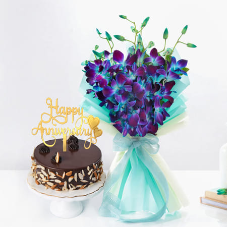 Blue Orchids & Hazelnut Cake Anniversary Combo-picture-55