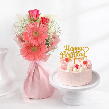 Blush Blooms & Strawberry Vanilla Cake Birthday Combo-picture-34