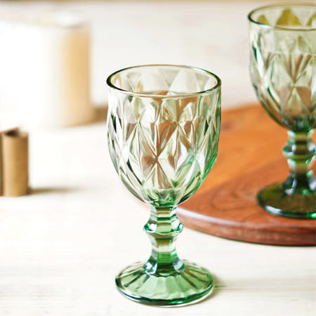 Checked Chalice Wine Goblets - Green - Set Of 4-image-3