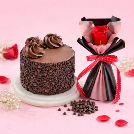 Chocochip Truffle Mini Cake(300 Gm) Single Red Rose-picture-28