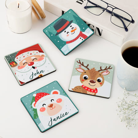 Christmas Cheer Personalized Coasters - Set Of 4