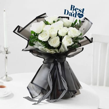 Classic White Rose Bouquet for Fathers Day-image-46