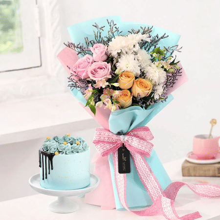 Colourful Blooms And Decadent Cake Combo-picture-49