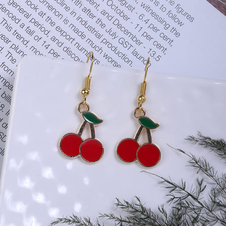 Cute Red Cherry Charm Earrings-image-2