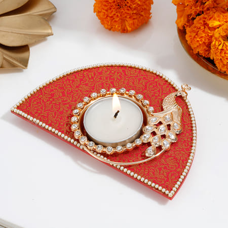 D-Shape Peacock Diya - Assorted - Single Piece-picture-34