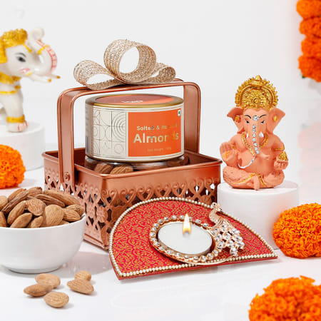 Diwali Glow Metal Basket Hamper-picture-46