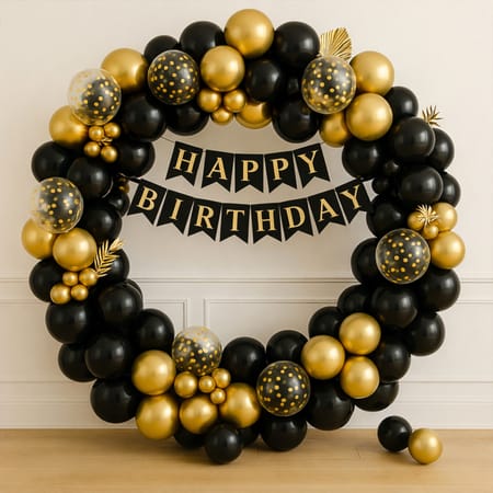 Elegant Black & Gold Birthday Balloon Arch Decor-picture-25
