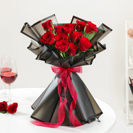 Elegant Crimson 12 Red Rose Bouquet