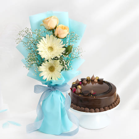Elegant Floral Bliss With Chocolate Cake-image-33