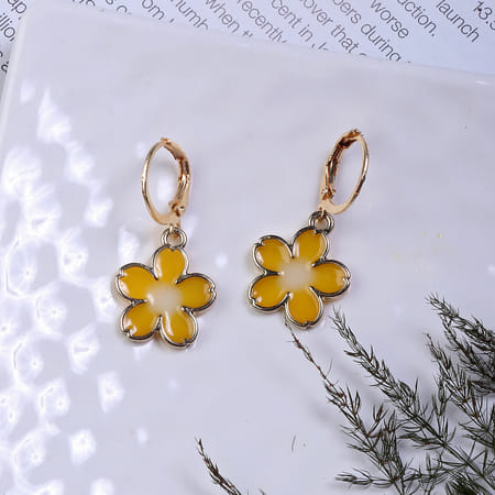 Elegant Yellow Flower Charm Earrings-image-10