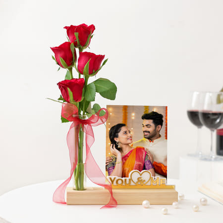 Enduring Personalized Karwa Chauth Rose Photo Stand-picture-13