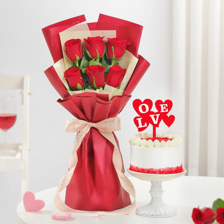 Eternal Romance Bouquet And Red Velvet Cake Valentine Combo-image-6