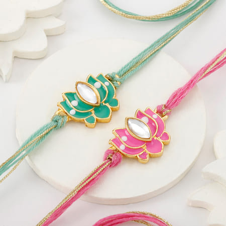 Exquisite Lotus Kundan Rakhi Set Of 2-picture-42