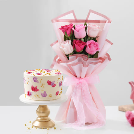 Floral Bliss Cake With Elegant Roses Bouquet-picture-13