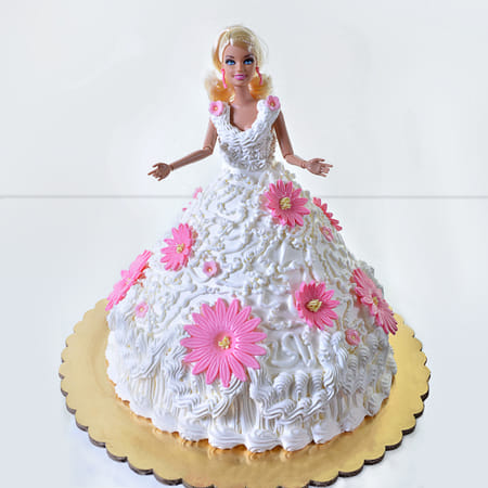 Floral Designer Barbie Cream Cake (2.5 Kg)-image-2