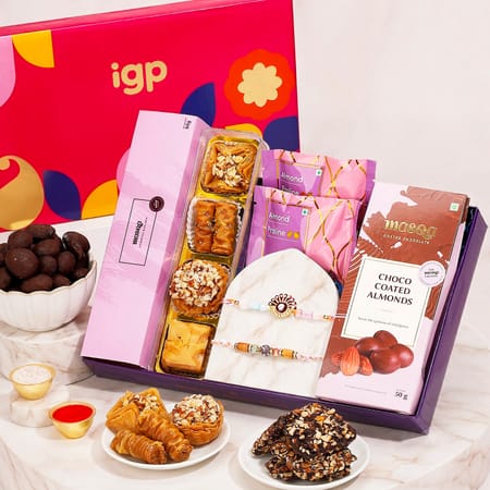 Floral Peacock Rakhi Hamper with Premium Treats-picture-11