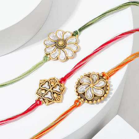 Florid Kundan Work Rakhi - Set Of 3-picture-13