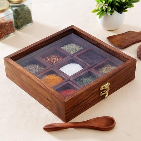 Handcrafted Wooden Spices Container with Spoon-picture-30